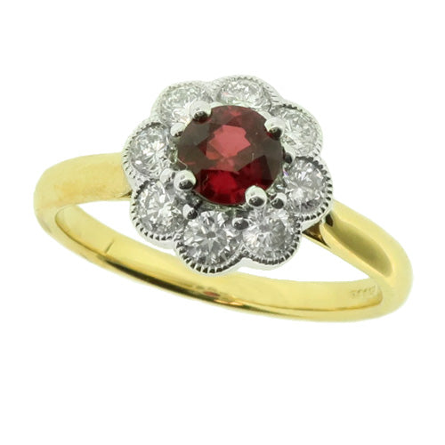 Ruby and Diamond Cluster Ring in 18ct Gold