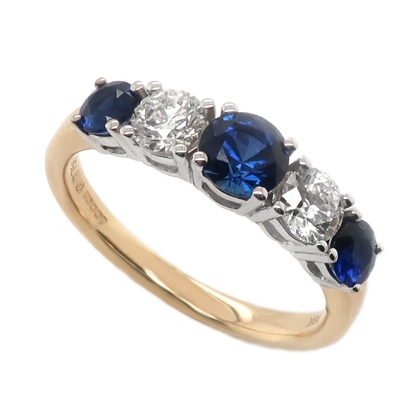 Sapphire and Diamond Five Stone Ring in 18ct Gold