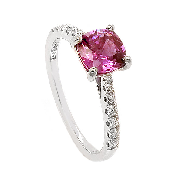 Pink Sapphire and Diamond Ring in Platinum