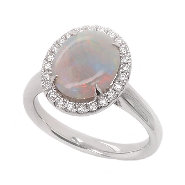 Opal and diamond cluster ring in platinum