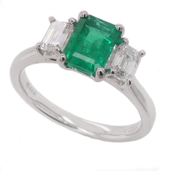 Emerald &amp; diamond three stone ring in Platinum