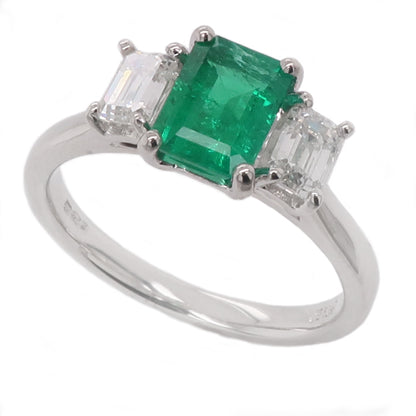 Emerald &amp; diamond three stone ring in Platinum