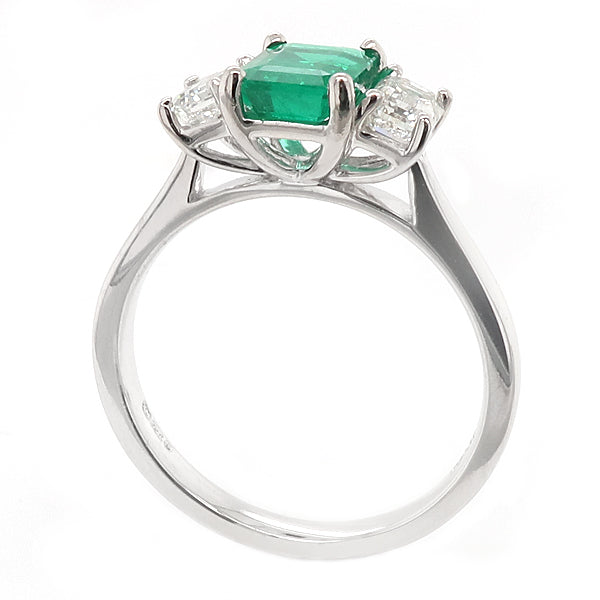 Emerald &amp; diamond three stone ring in Platinum