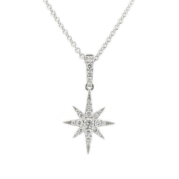 Diamond star pendant and chain in 18ct white gold, 0.23ct