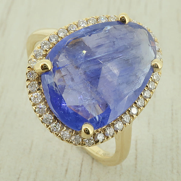 Tanzanite and Diamond Halo Cluster Ring in 18ct Gold