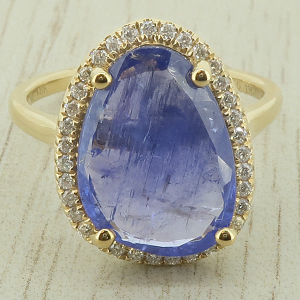 Tanzanite and Diamond Halo Cluster Ring in 18ct Gold