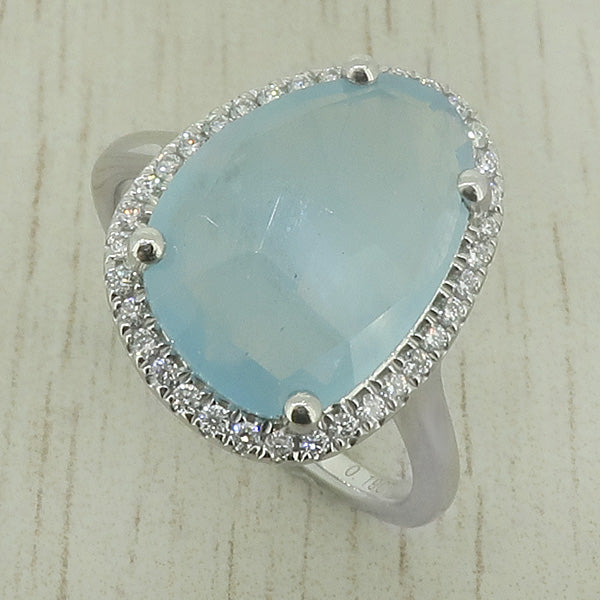 Aquamarine and Diamond Halo Cluster Ring in Platinum | 3.93ct