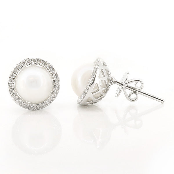 Akoya Pearl and Diamond Cluster Earrings in 18ct White Gold