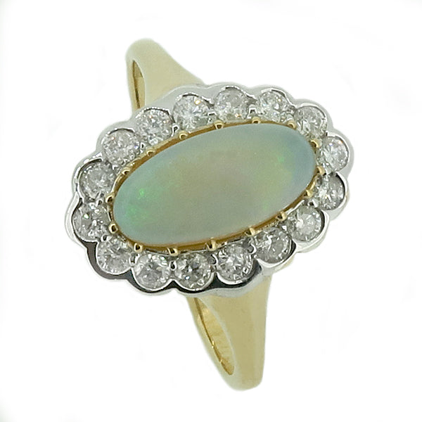 Opal and diamond cluster ring in 9ct gold