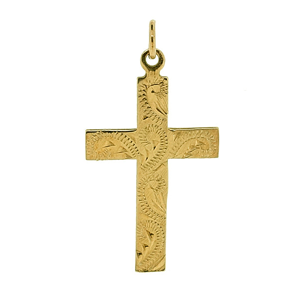 Patterned cross pendant in 9ct yellow gold