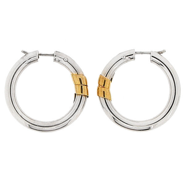 Round Creole Earrings in 9ct White Gold with Yellow Gold Detail