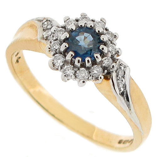 Sapphire and Diamond Cluster Ring in 9ct Yellow Gold