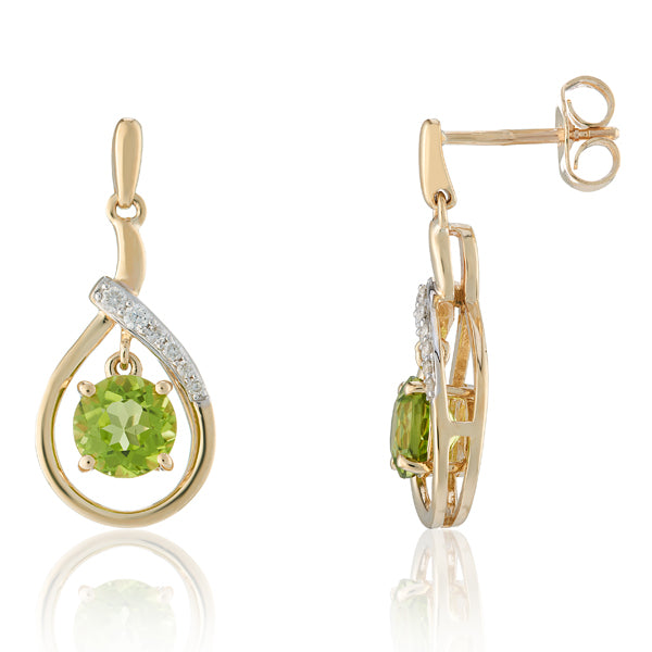 Peridot and diamond drop earrings in 9ct gold