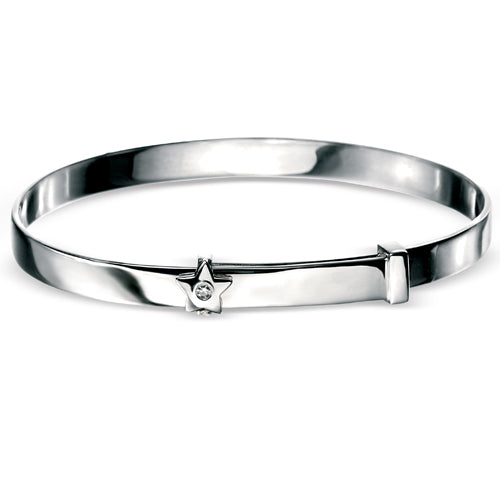 Diamond set star child's expanding bangle in silver