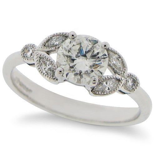 Ring - Brilliant &amp; marquise cut Diamond ring in platinum, 0.98ct  - PA Jewellery