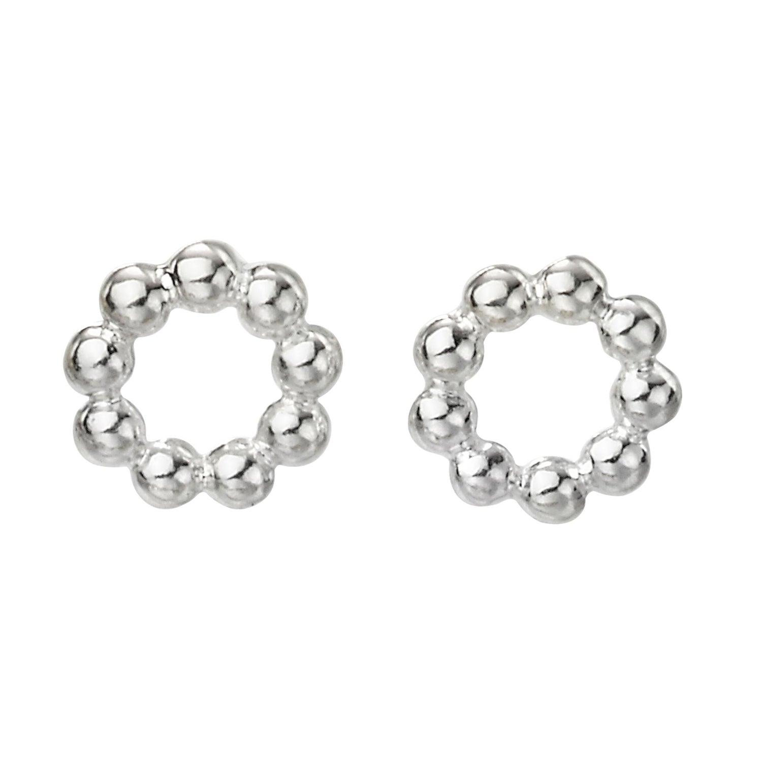 Beaded circle stud earrings in silver