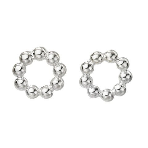 Beaded circle stud earrings in silver