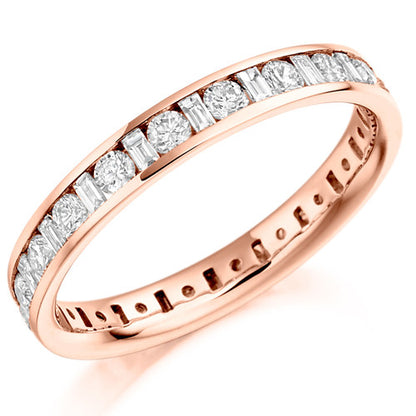 Ring - Round brilliant and baguette cut diamond channel set full eternity ring, 1.15ct  - PA Jewellery