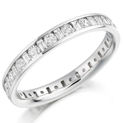 Ring - Round brilliant and baguette cut diamond channel set full eternity ring, 1.15ct  - PA Jewellery