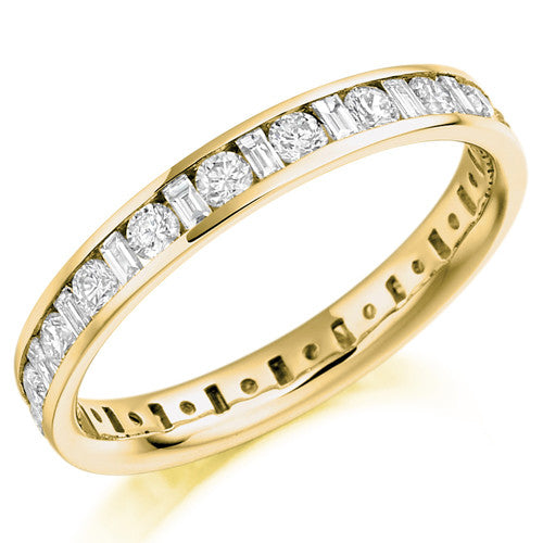 Ring - Round brilliant and baguette cut diamond channel set full eternity ring, 1.15ct  - PA Jewellery