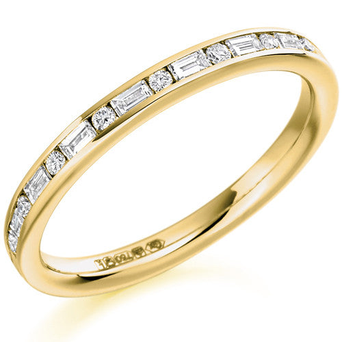 Ring - Round brilliant and baguette cut diamond channel set half eternity ring, 0.30ct  - PA Jewellery