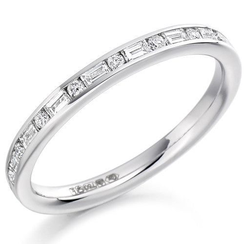 Ring - Round brilliant and baguette cut diamond channel set half eternity ring, 0.30ct  - PA Jewellery