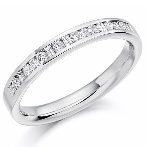 Ring - Round brilliant and baguette cut diamond channel set half eternity ring, 0.25ct  - PA Jewellery