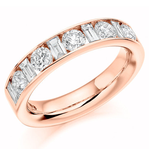 Ring - Round brilliant and baguette cut diamond channel set half eternity ring, 1.50ct  - PA Jewellery