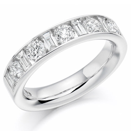 Ring - Round brilliant and baguette cut diamond channel set half eternity ring, 1.50ct  - PA Jewellery