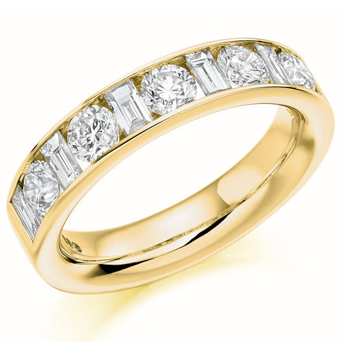 Ring - Round brilliant and baguette cut diamond channel set half eternity ring, 1.50ct  - PA Jewellery