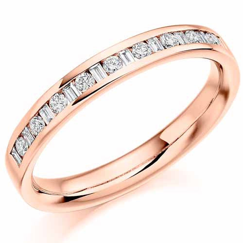 Ring - Round brilliant and baguette cut diamond channel set half eternity ring, 0.25ct  - PA Jewellery