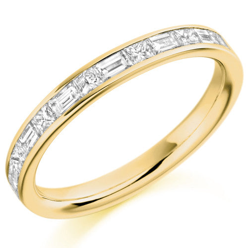 Ring - Princess and baguette cut diamond half eternity ring, 0.60ct  - PA Jewellery