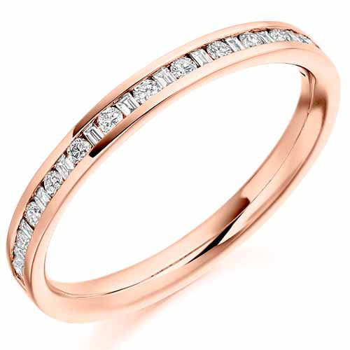 Ring - Round brilliant and baguette cut diamond channel set half eternity ring, 0.30ct  - PA Jewellery