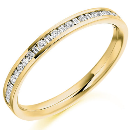 Ring - Round brilliant and baguette cut diamond channel set half eternity ring, 0.30ct  - PA Jewellery