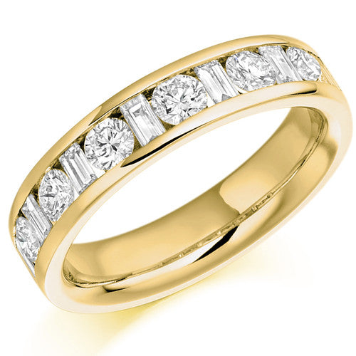 Ring - Round brilliant and baguette cut diamond channel set half eternity ring, 1.08ct  - PA Jewellery