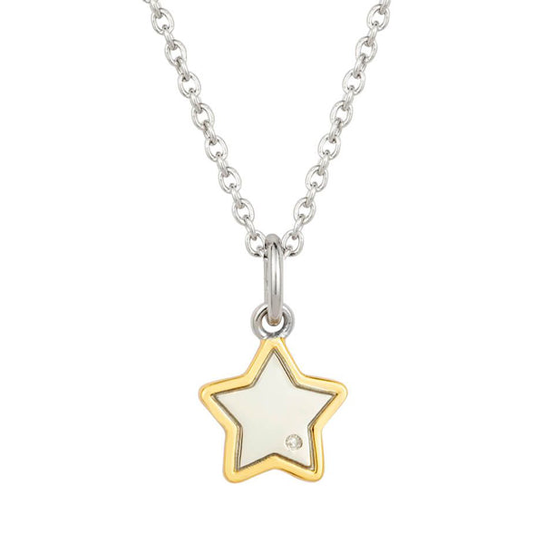 Diamond set star pendant and chain in silver with gold plating