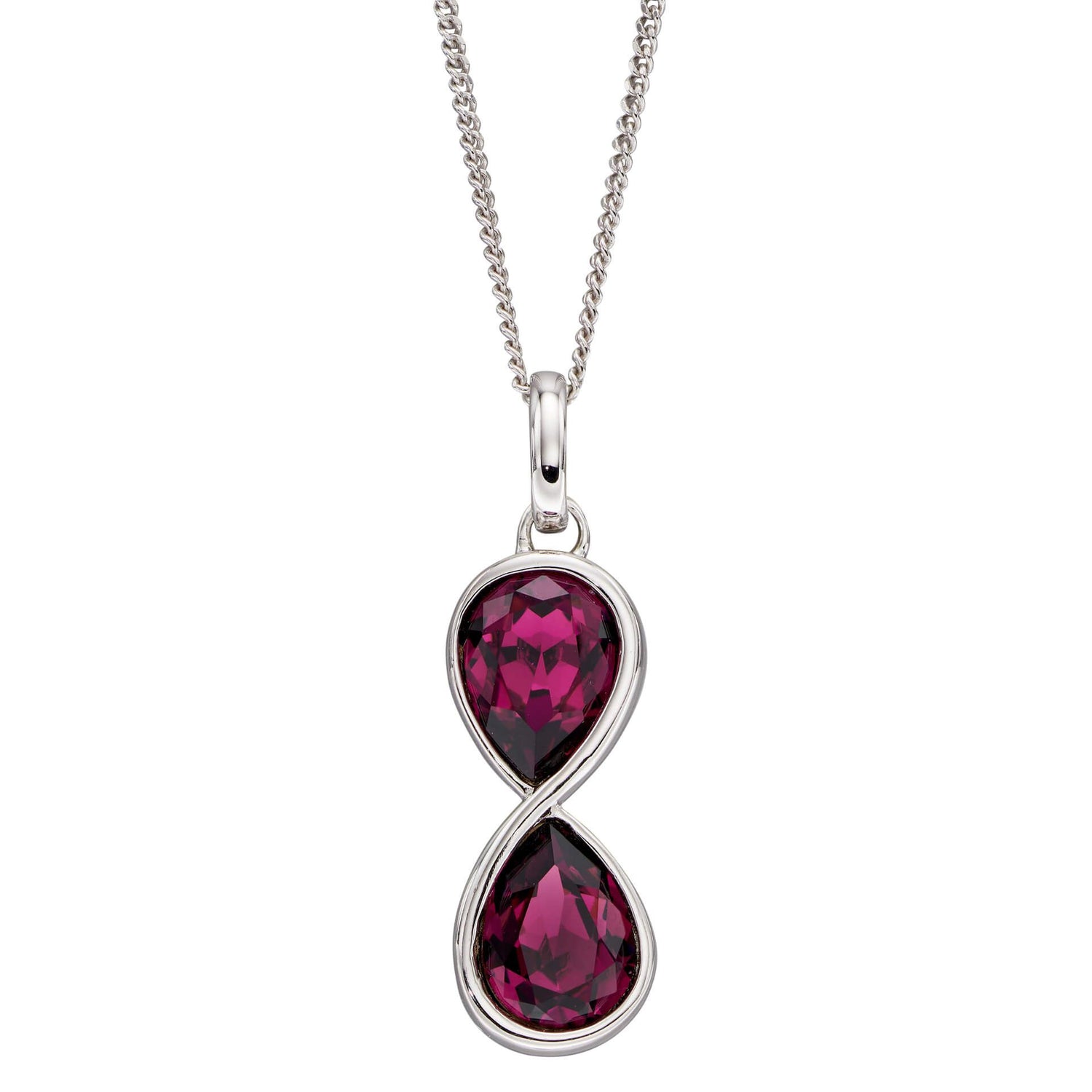 Purple Crystal Pear Shape Pendant and Chain in Silver