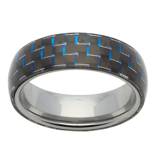 Carbon fibre detail ring in tungsten carbide