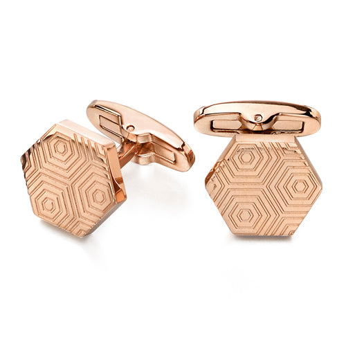 Hexagonal cufflinks in stainless steel with rose ion plating