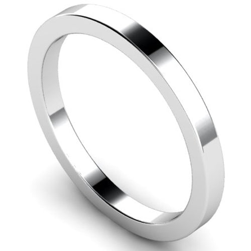 Flat court profile wedding ring in platinum | 2mm width