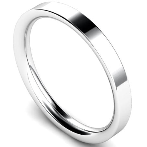 Flat court profile wedding ring in white gold | 2.5mm width