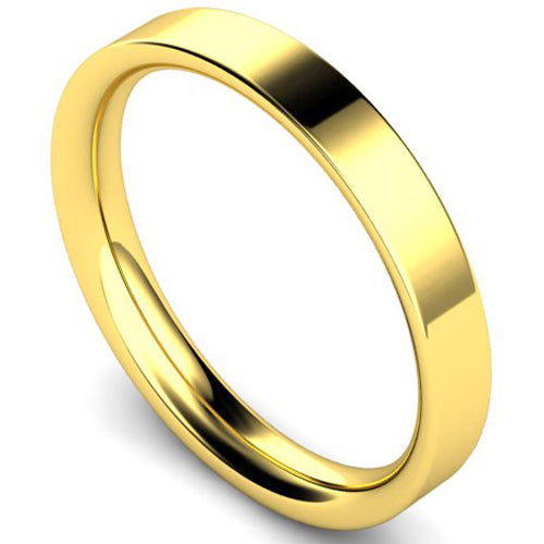 Flat court profile wedding ring in yellow gold | 3mm width