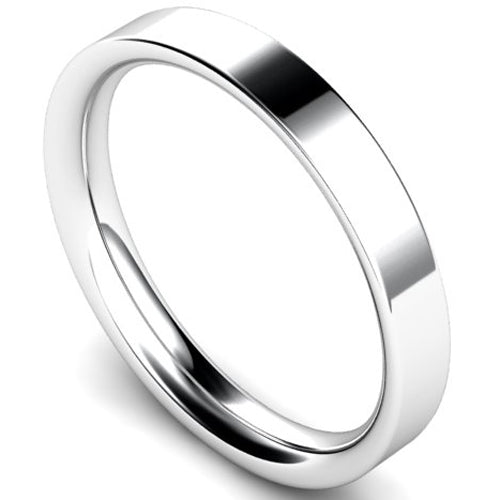 Flat court profile wedding ring in white gold | 3mm width