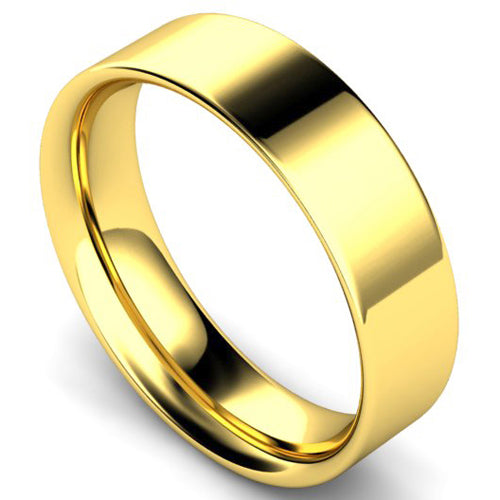 Flat court profile wedding ring in yellow gold | 6mm width