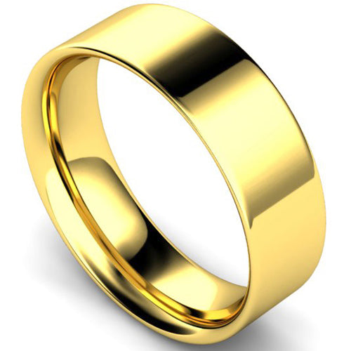 Flat court profile wedding ring in yellow gold | 7mm width