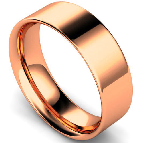 Flat court profile wedding ring in rose gold | 7mm width