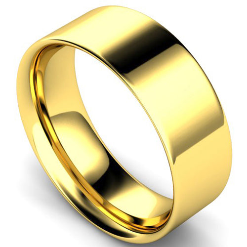 Flat court profile wedding ring in yellow gold | 8mm width