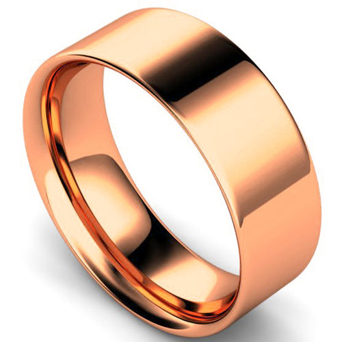 Flat court profile wedding ring in rose gold | 8mm width