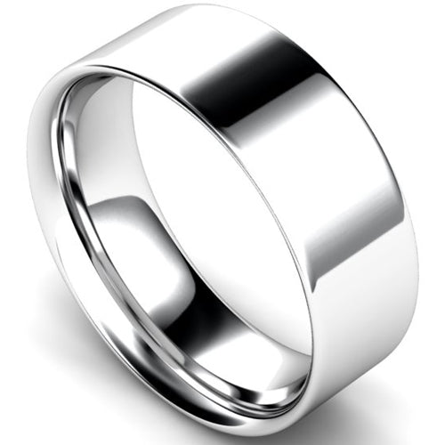 Flat court profile wedding ring in palladium | 8mm width