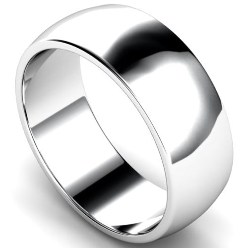 D-shape profile wedding ring in white gold | 8mm width